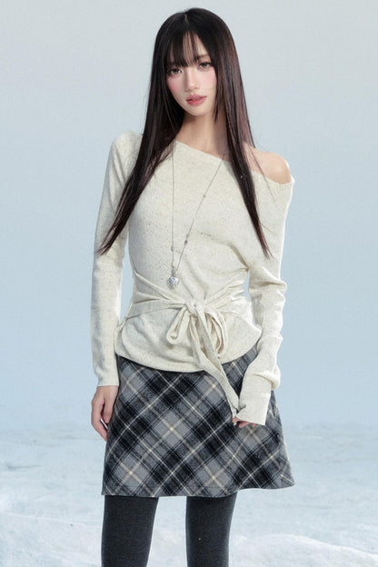 Slanted Shoulder Knit Shirt