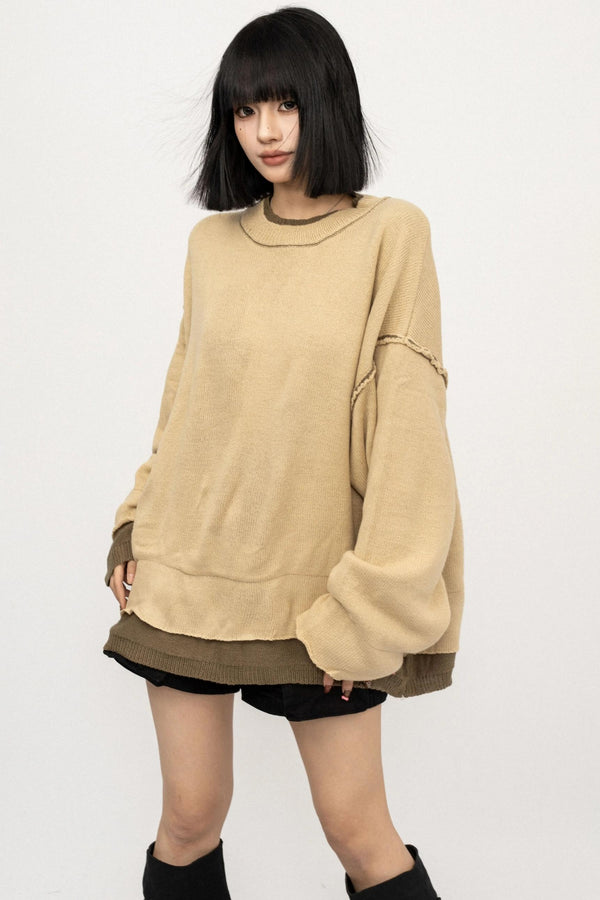 Fake Two Loose Knit Smock Sweater