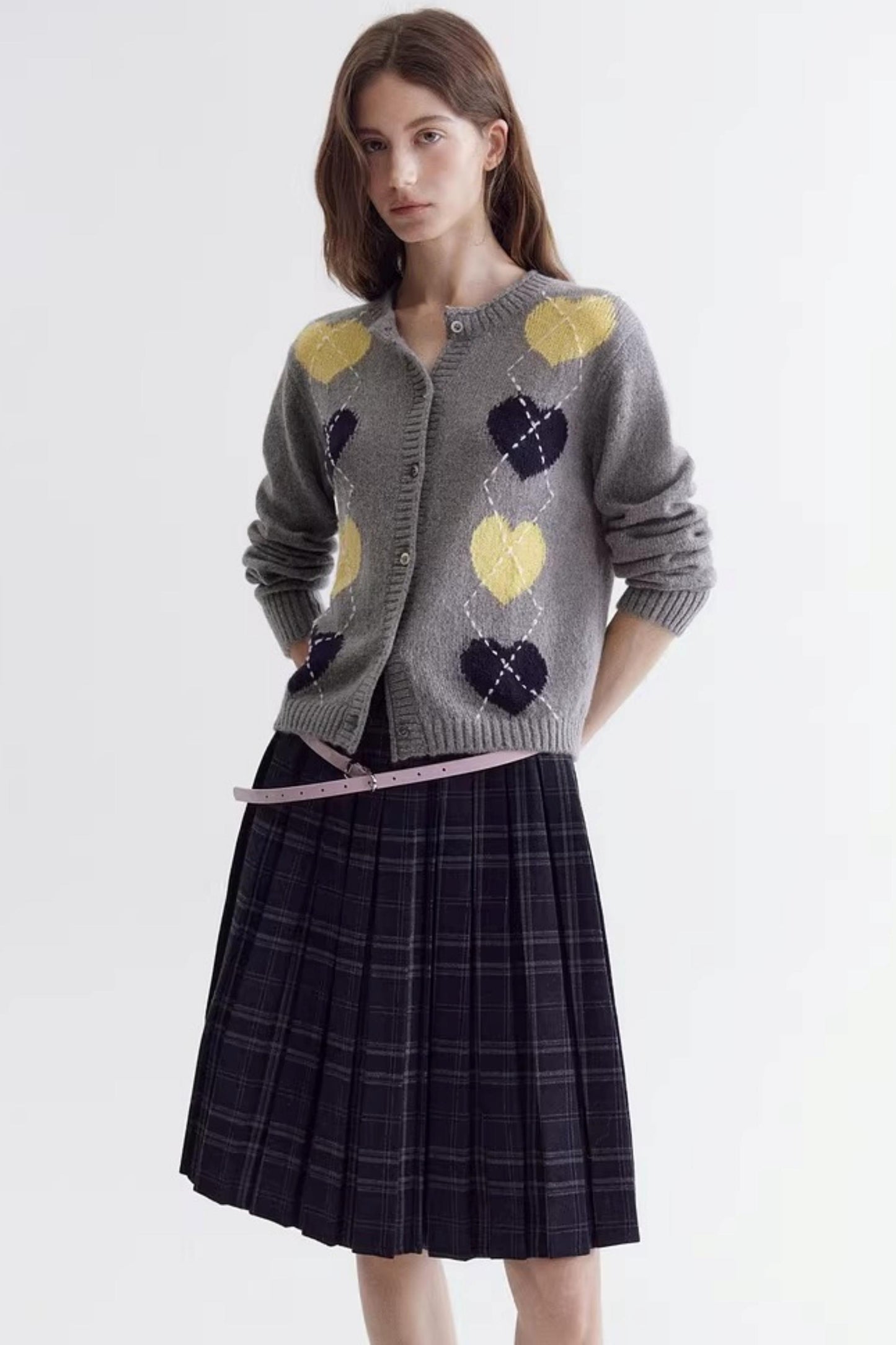 컬러 블록 하트 니트 스웨터