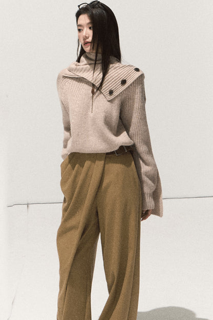 Pleated Winter Wide-Leg Pants