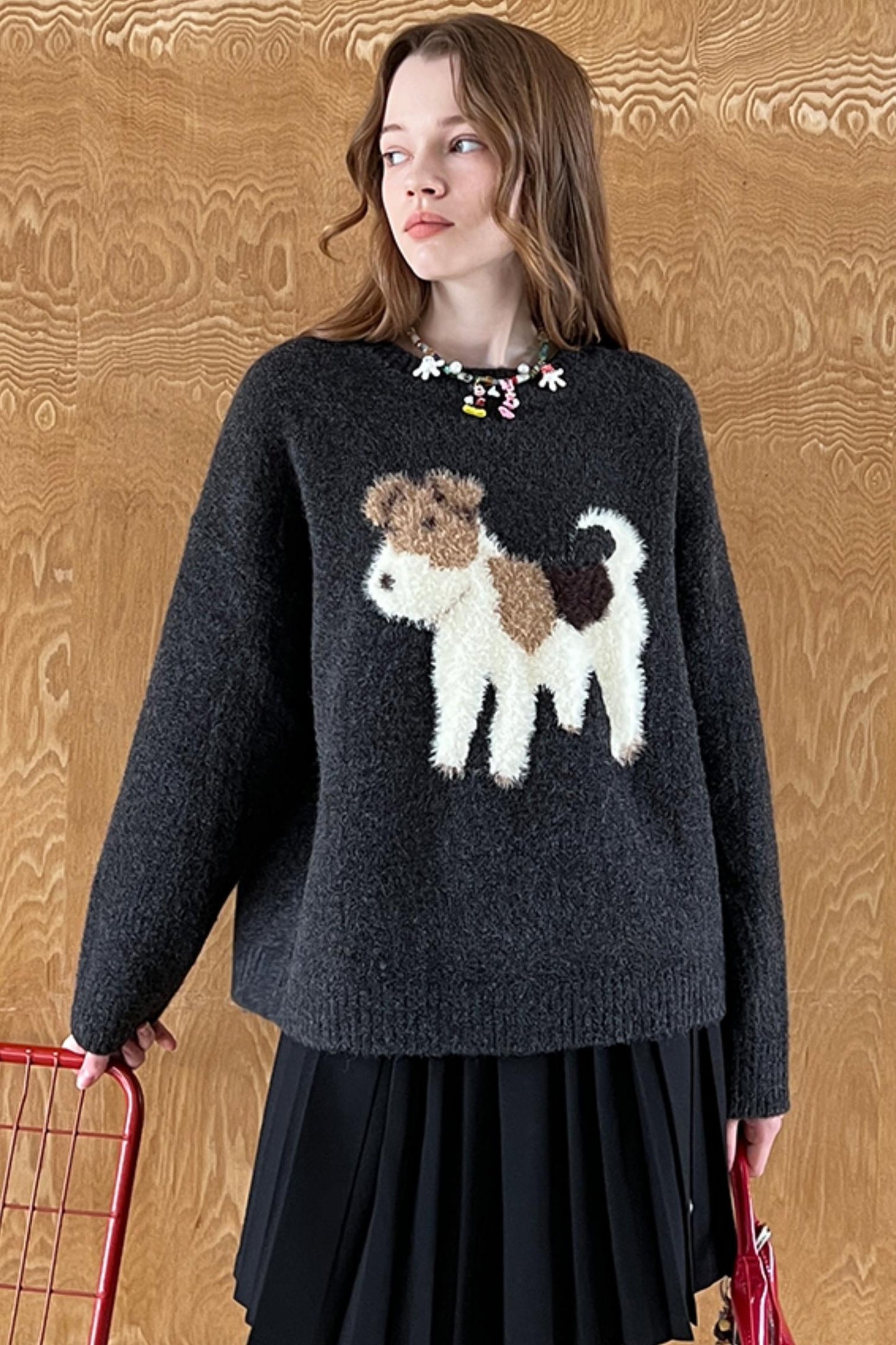 Cute Puppy Jacquard Pullover Sweater