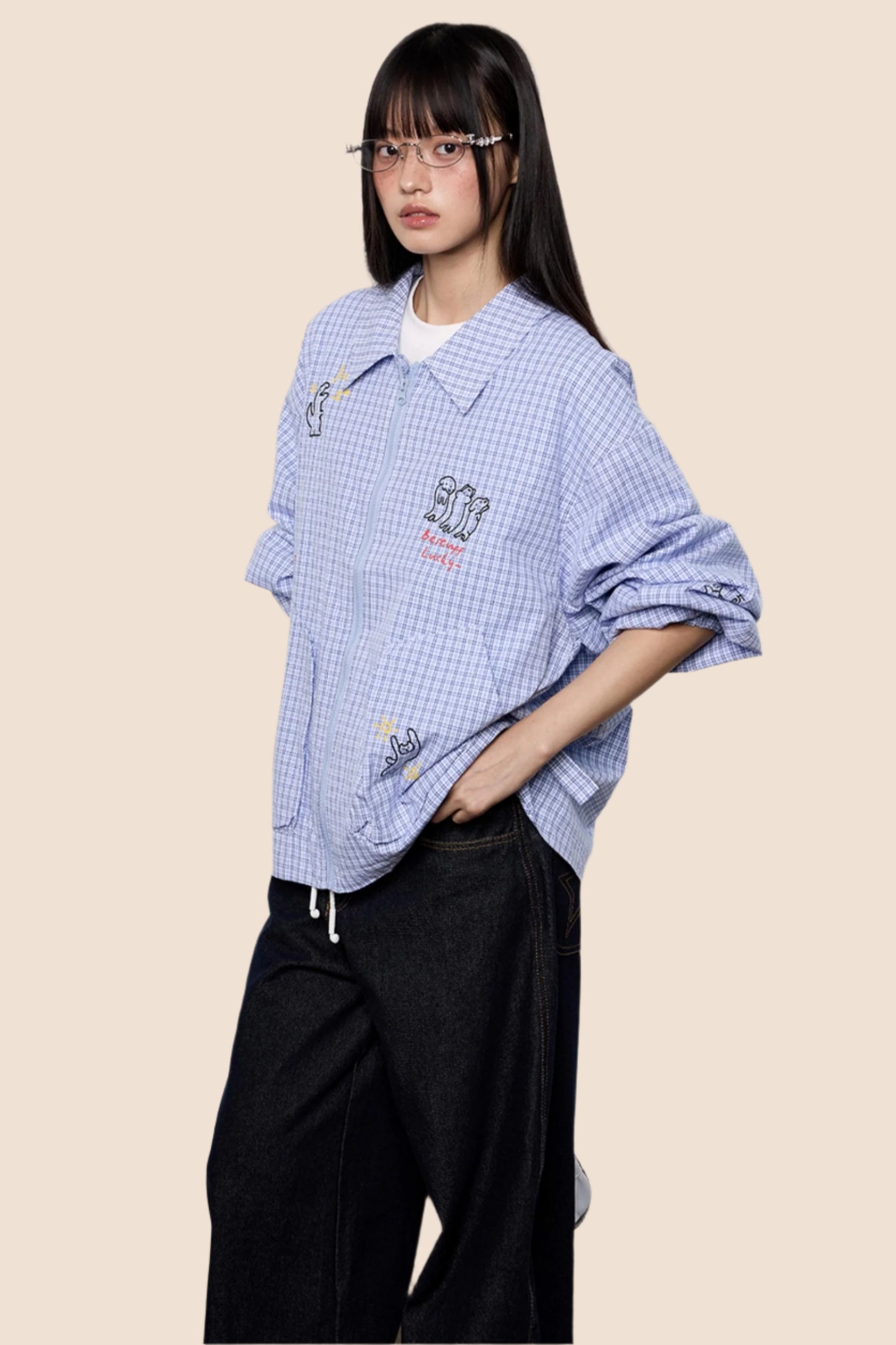 Cartoon Print Plaid Jacket