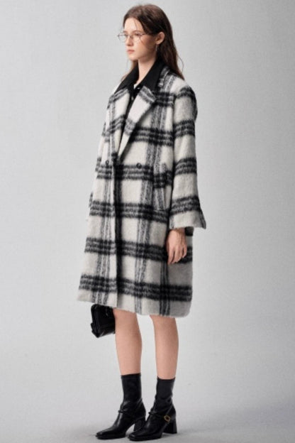 Black & White Plaid High-End Woolen Coat