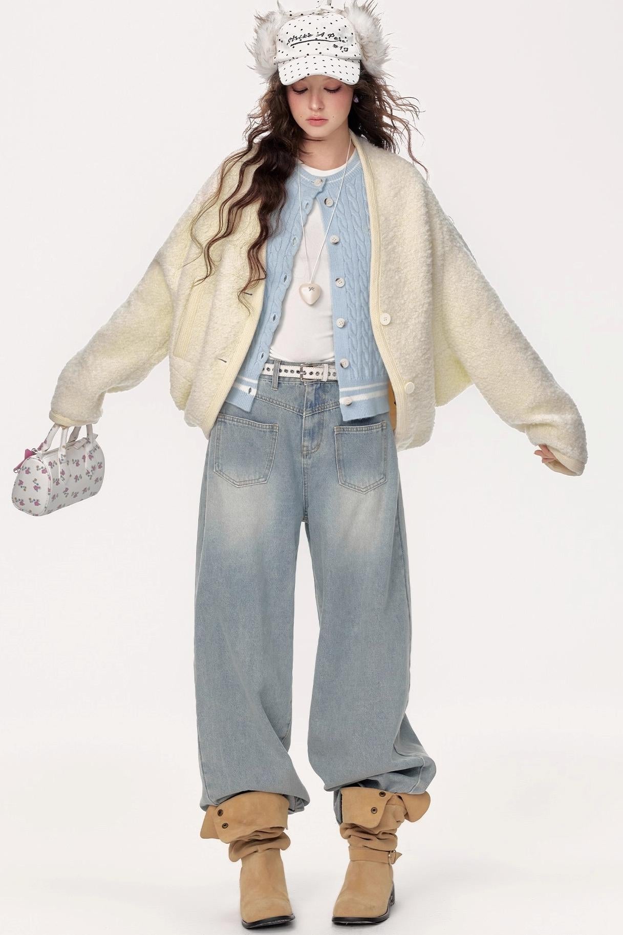 Vintage Lazy V-Neck Hoop Jacket