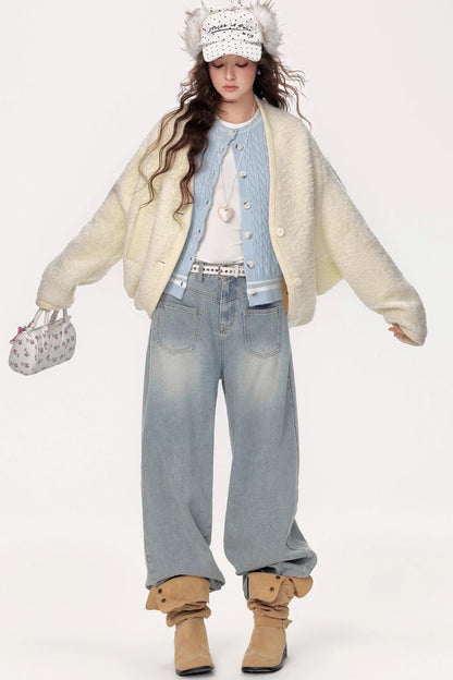 Vintage Lazy V-Neck Hoop Jacket