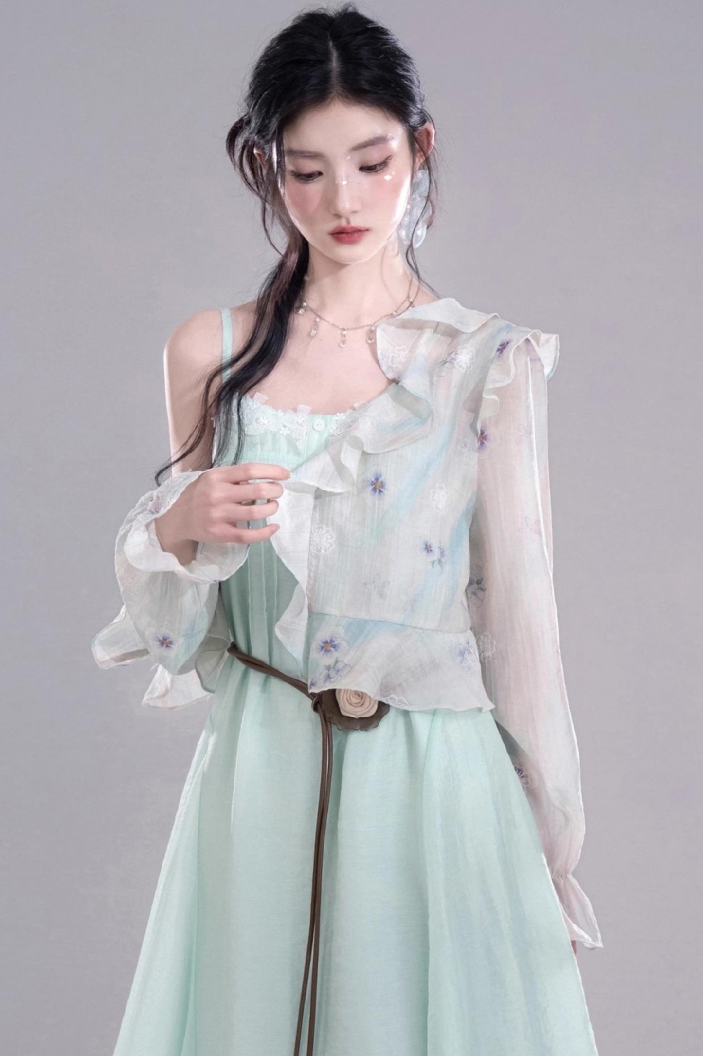 Ruffled Green Lycra Cardigan