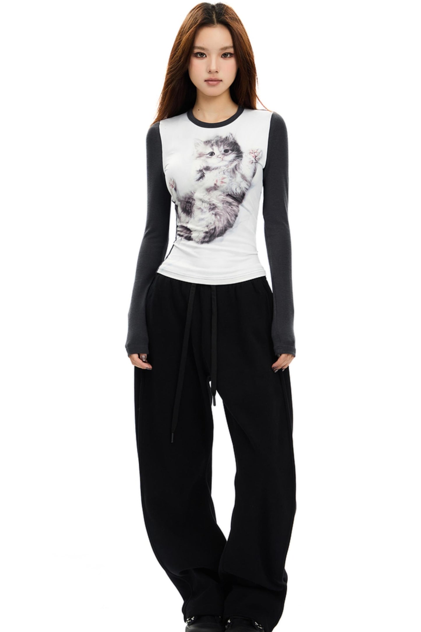 Slim Fit Cat Print Top