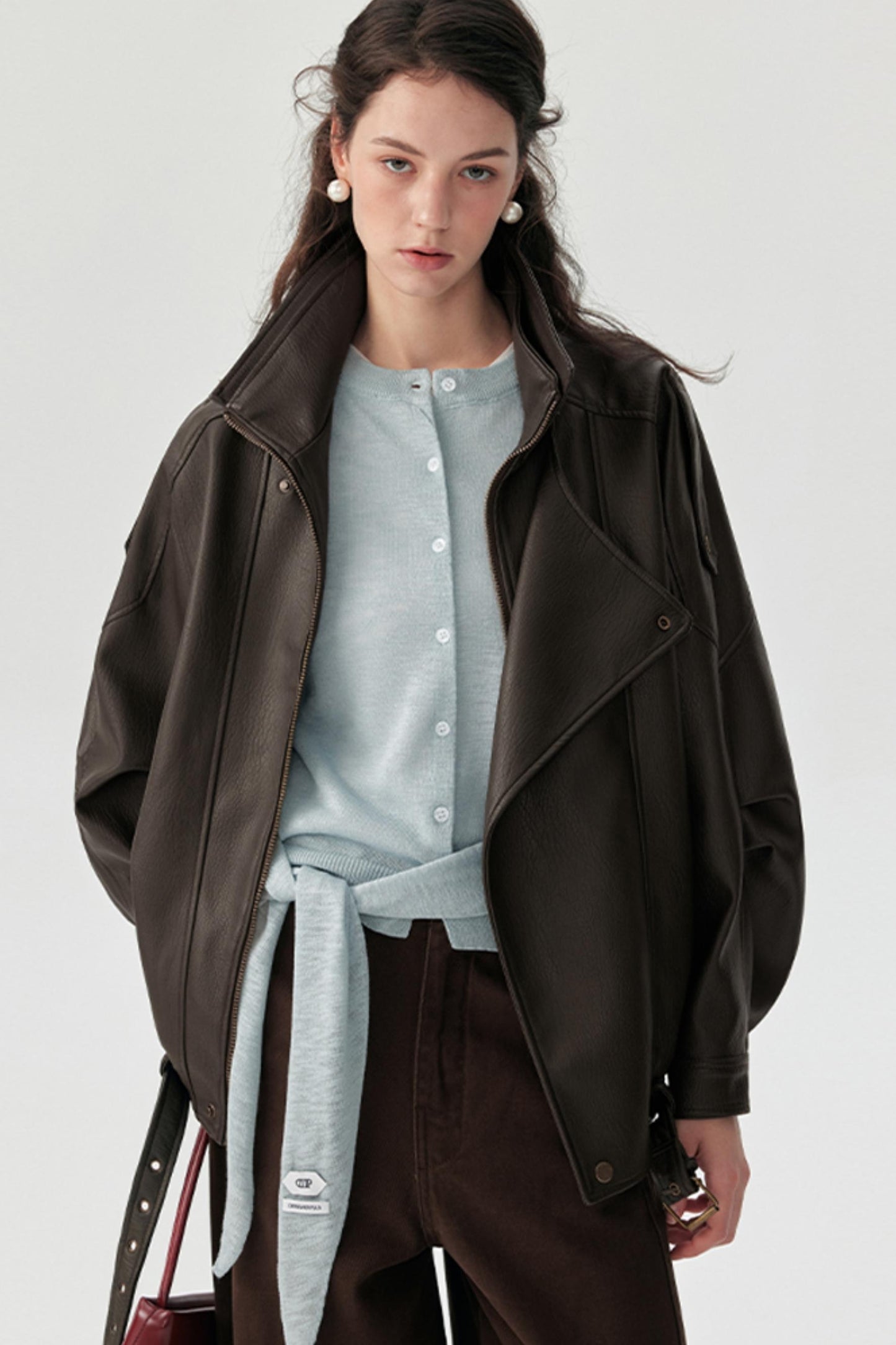 Lychee Pattern PU Leather Jacket