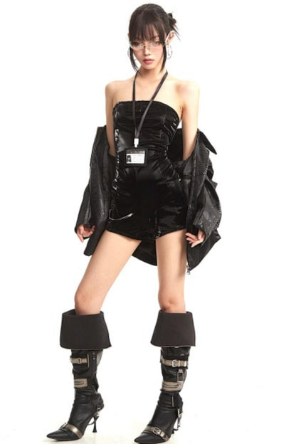 Retro Shoulder-Padded Leather Jacket