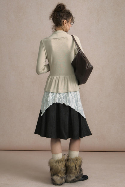 Fake Two Piece Wind Lace Knitted Top