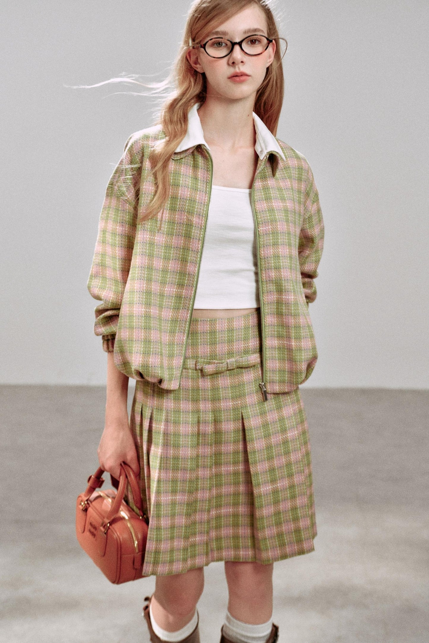 Pink Green Plaid Flower Jacket