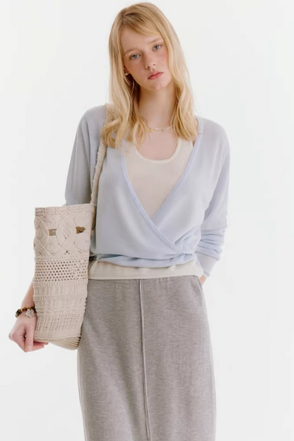 Color-Blocked Lace-Up Knit Top