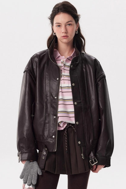 Autumn Chocolate Retro Leather Motorcycle Jacket