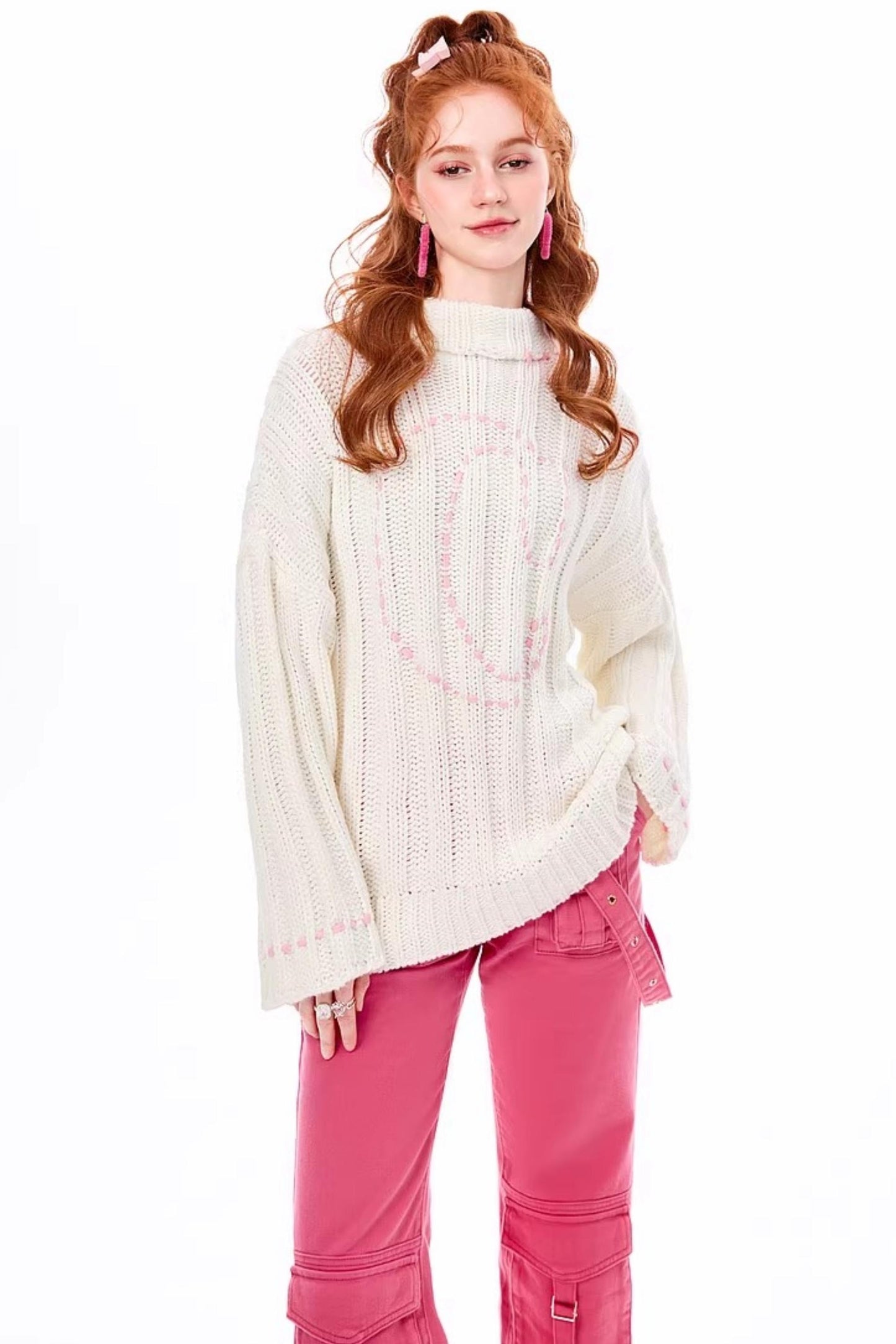 Apricot White Knit Sweater