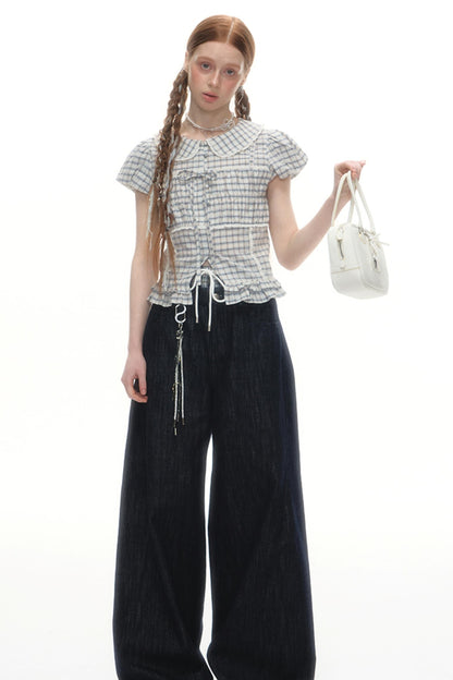 Designer Plaid Doll Collar Shirt