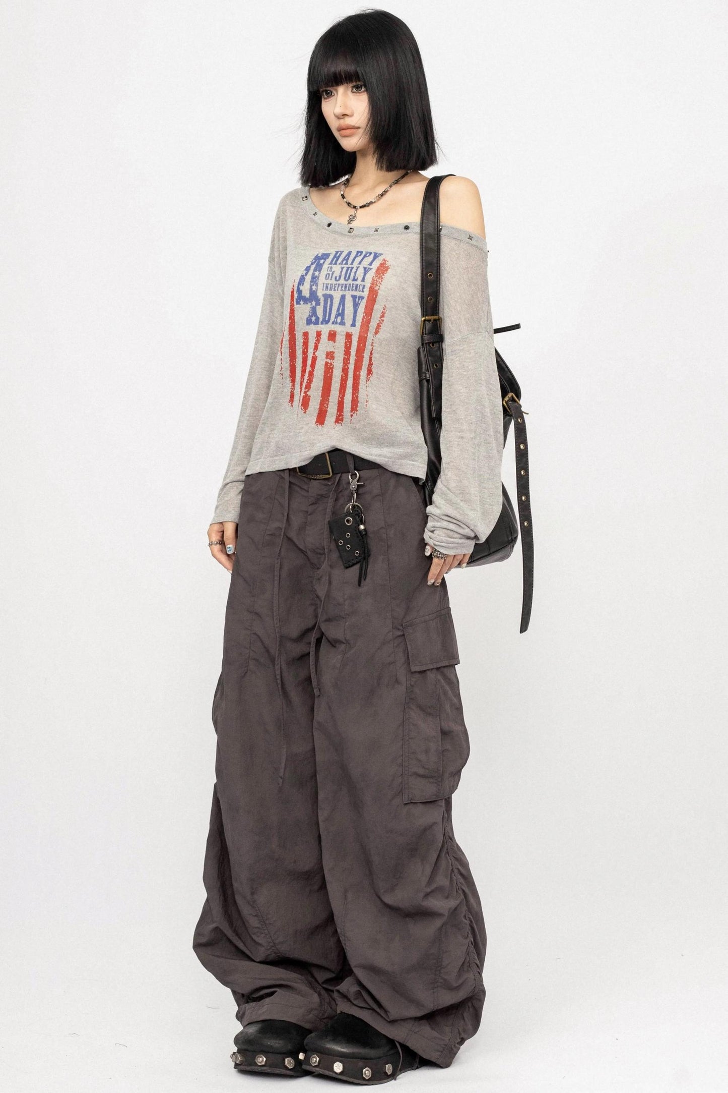 Slanted Shoulder Long Sleeve Top