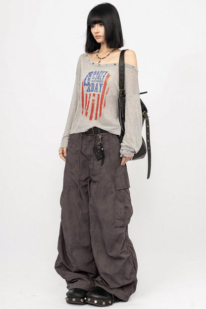 Slanted Shoulder Long Sleeve Top