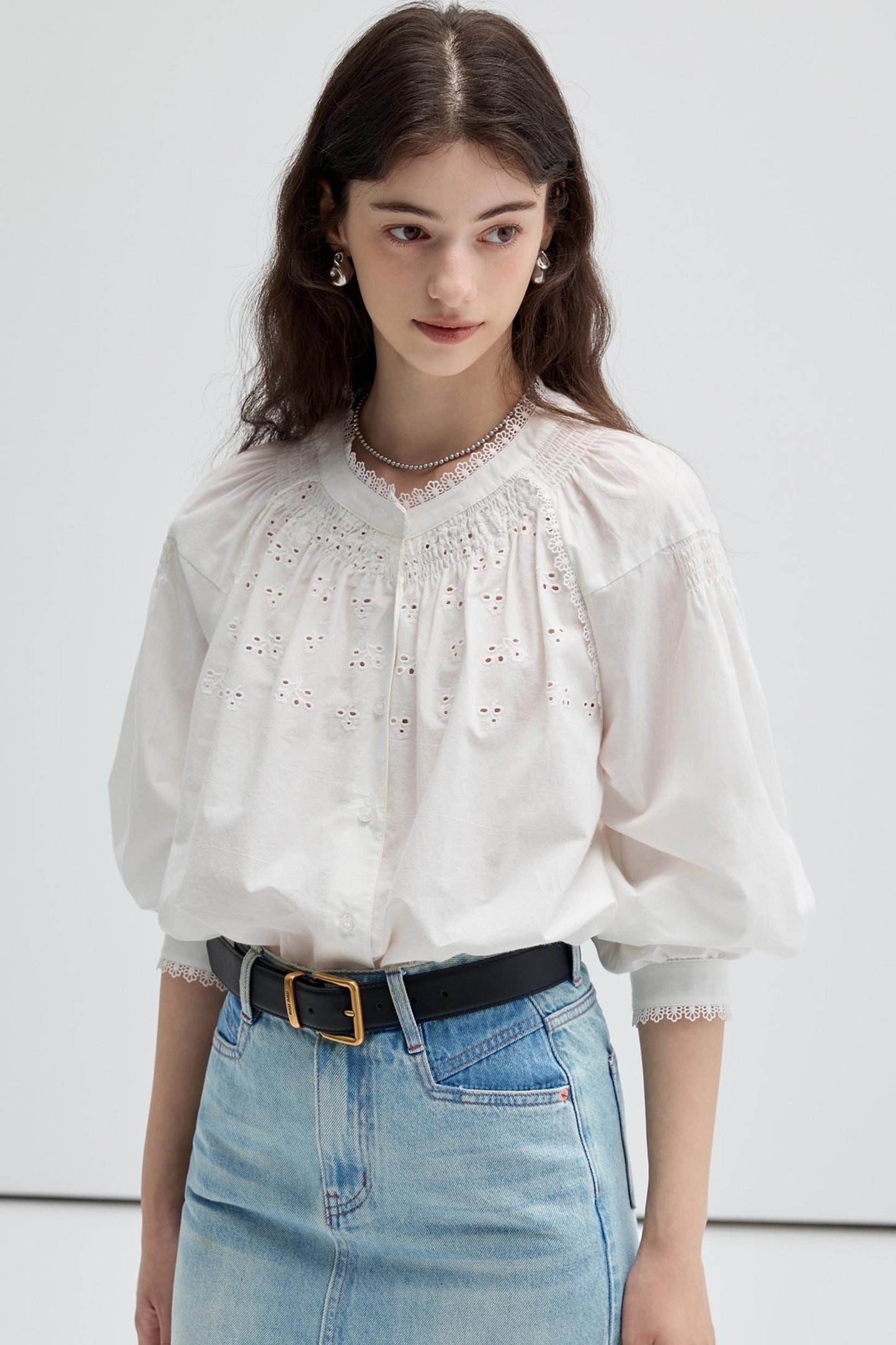 French Embroidered Cut-Out Lace Top