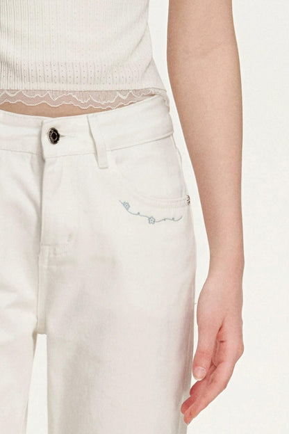 Color-Block Hand-Painted Floral Jeans