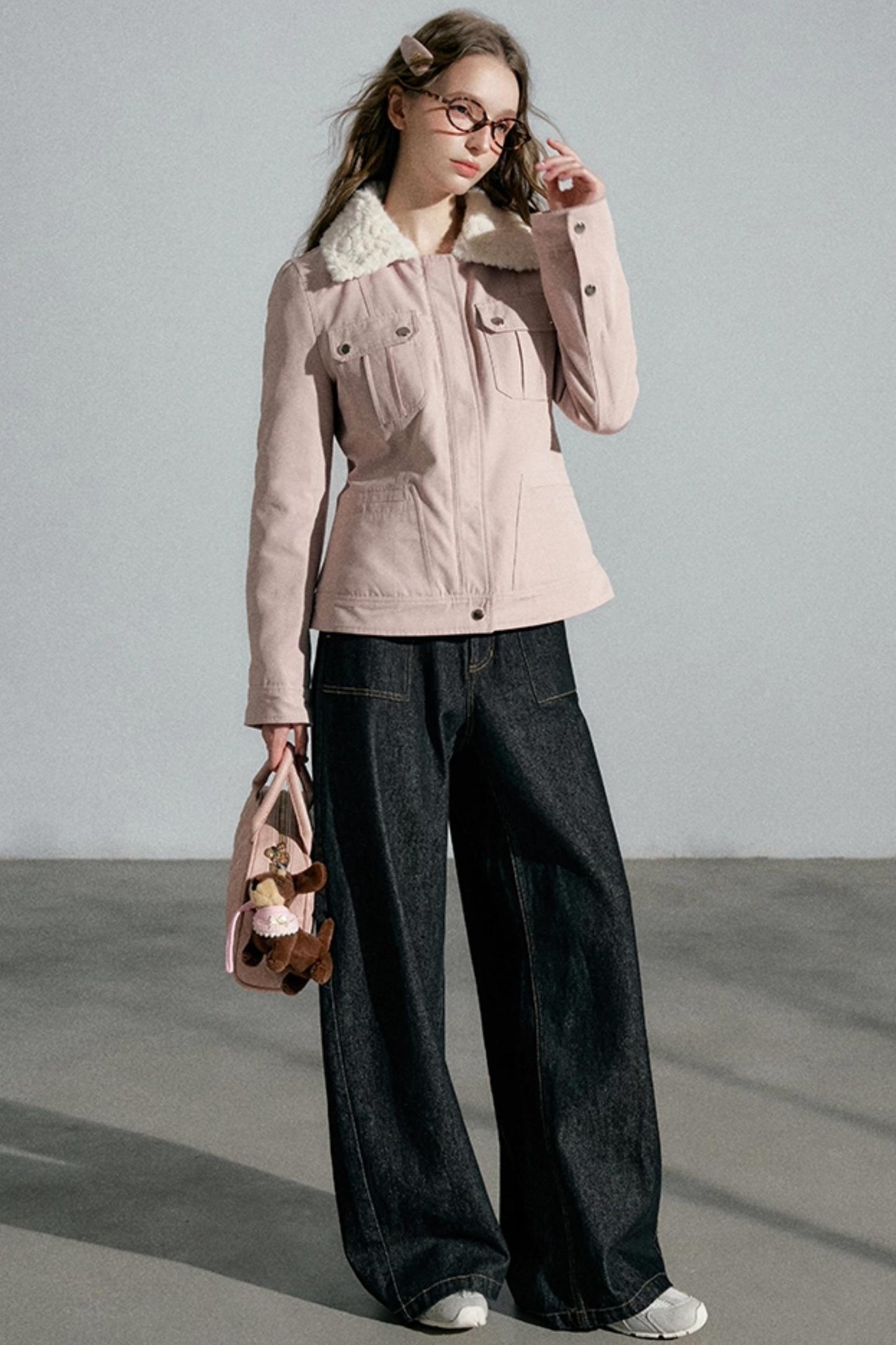 Lapel Pink Cotton Jacket