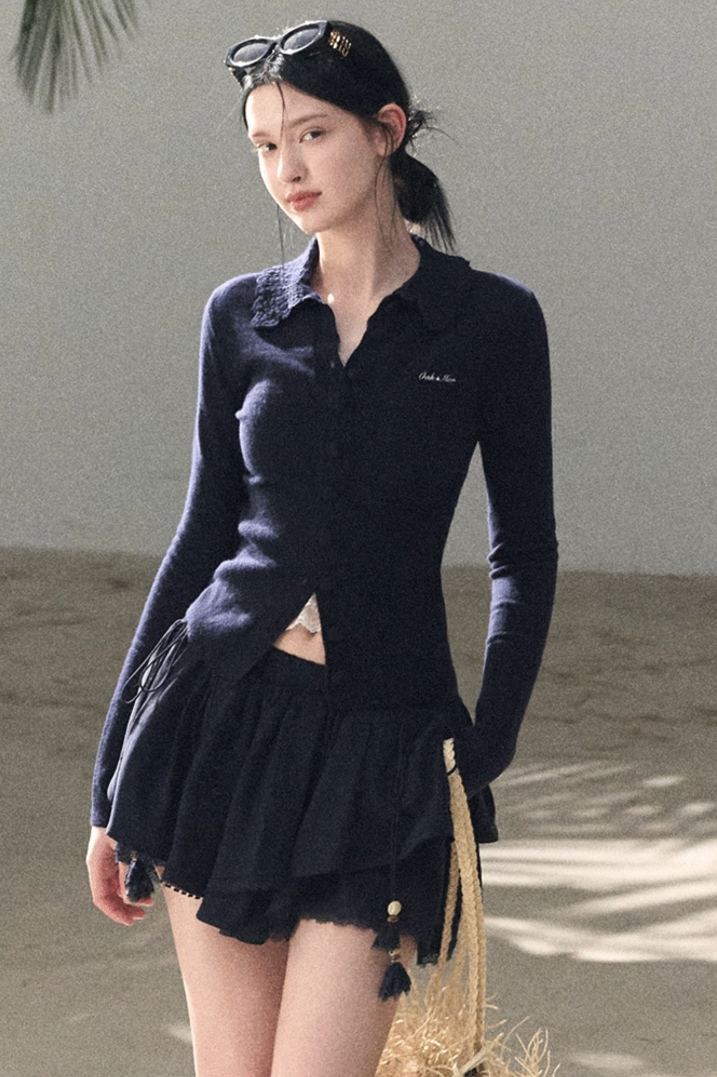 Natural Wool Crochet Collar Top