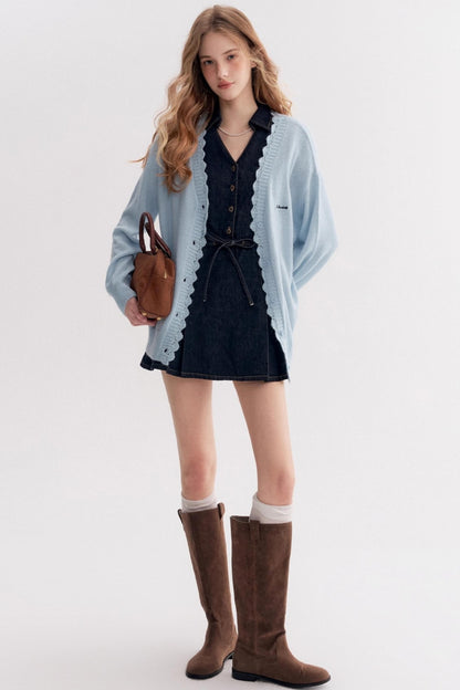 Lazy Cotton V-Neck Denim A-Line Dress