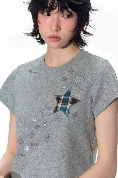 Star Patch Embroidered Short Sleeve Top
