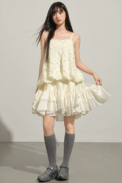 Layered Milk-White Floral Dress Set