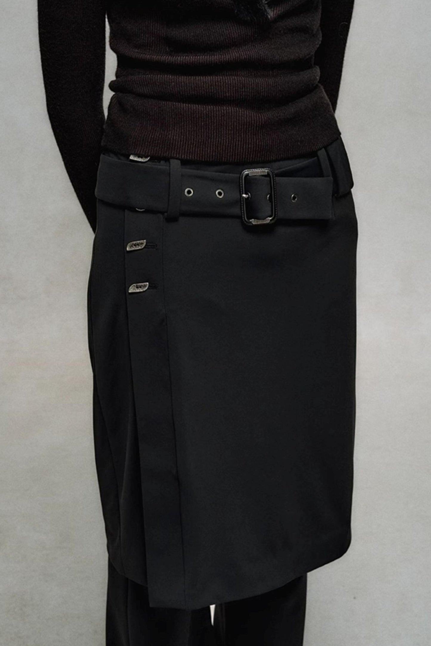 Fake Two-Piece Draped Flared Pants