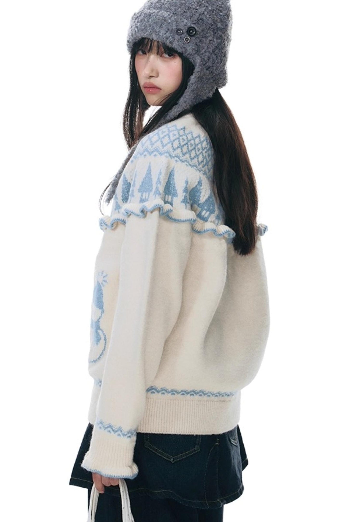 Jacquard-Winterpullover-Set-up mit Schneeansicht