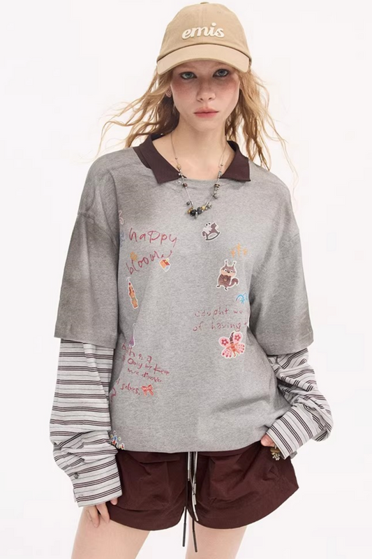 Cartoon Print Retro Sweater