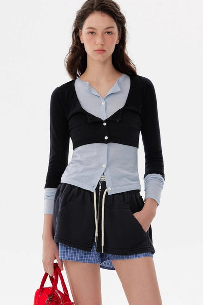 Contrasting Long-Sleeved Knitwear Top