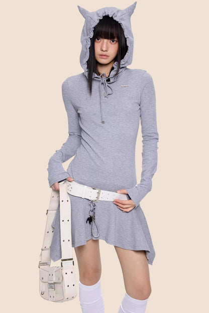 Retro Y2K Gestreiftes Kapuzenkleid