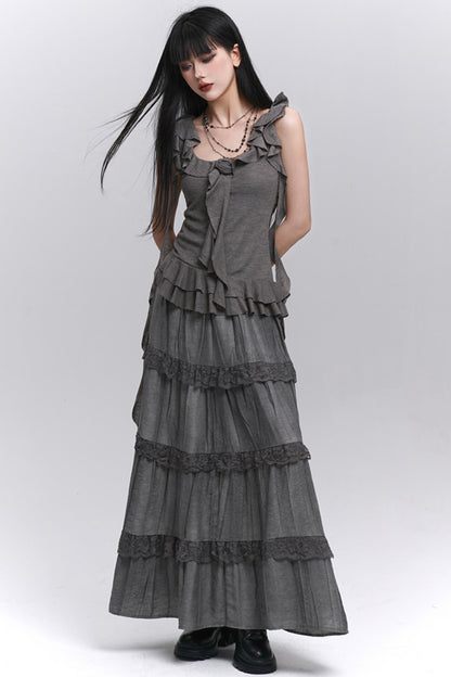 Gray Halter Skirt Top Set-Up