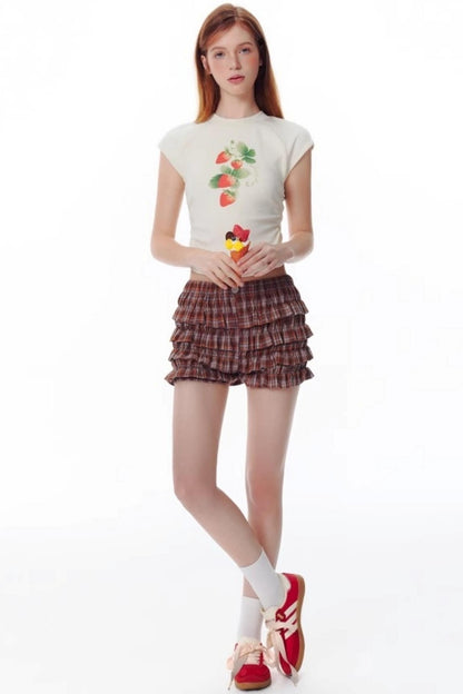 Salt Orange Plaid Ruffle Shorts