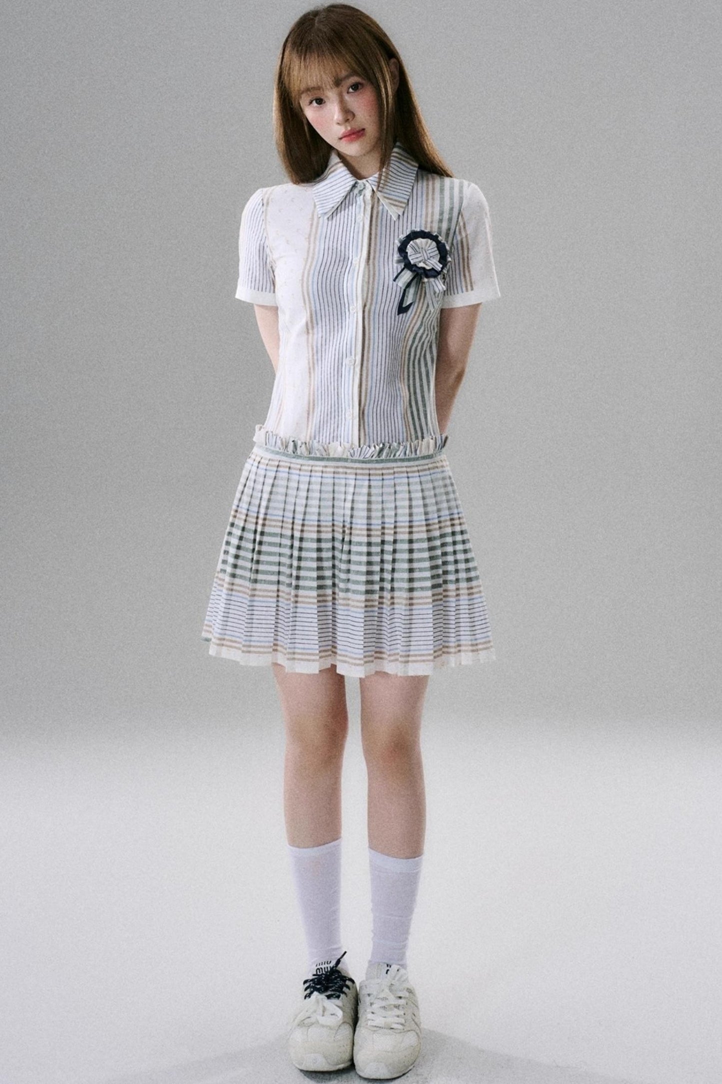 Japanese Sweet Striped Pleated Dress