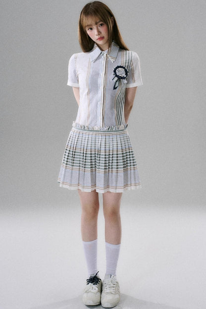 Japanese Sweet Striped Pleated Dress