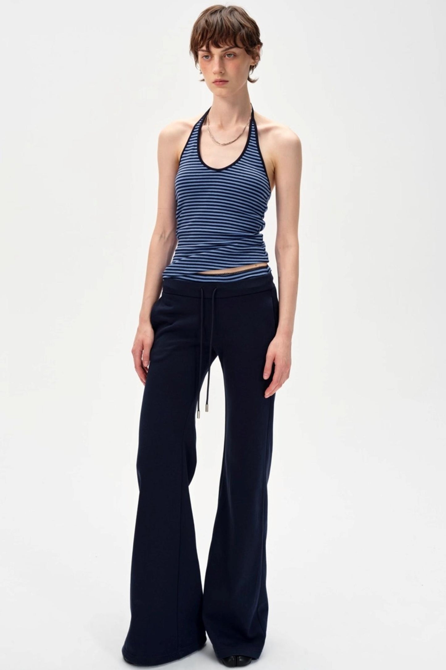 Slim Waist Halterneck Striped Top