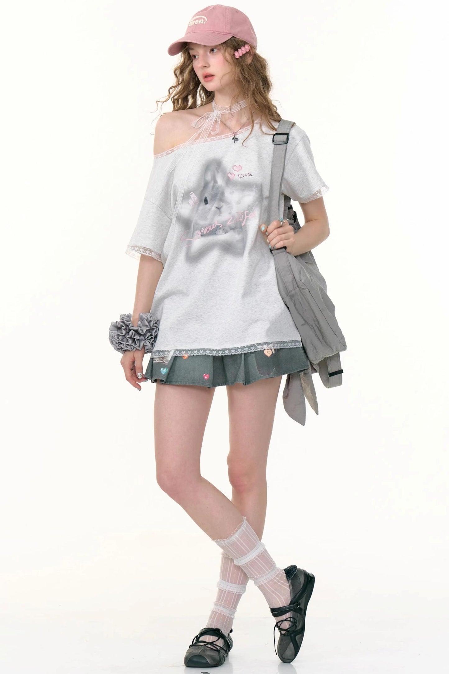 Star Rabbit Lace Short Sleeve T-shirt