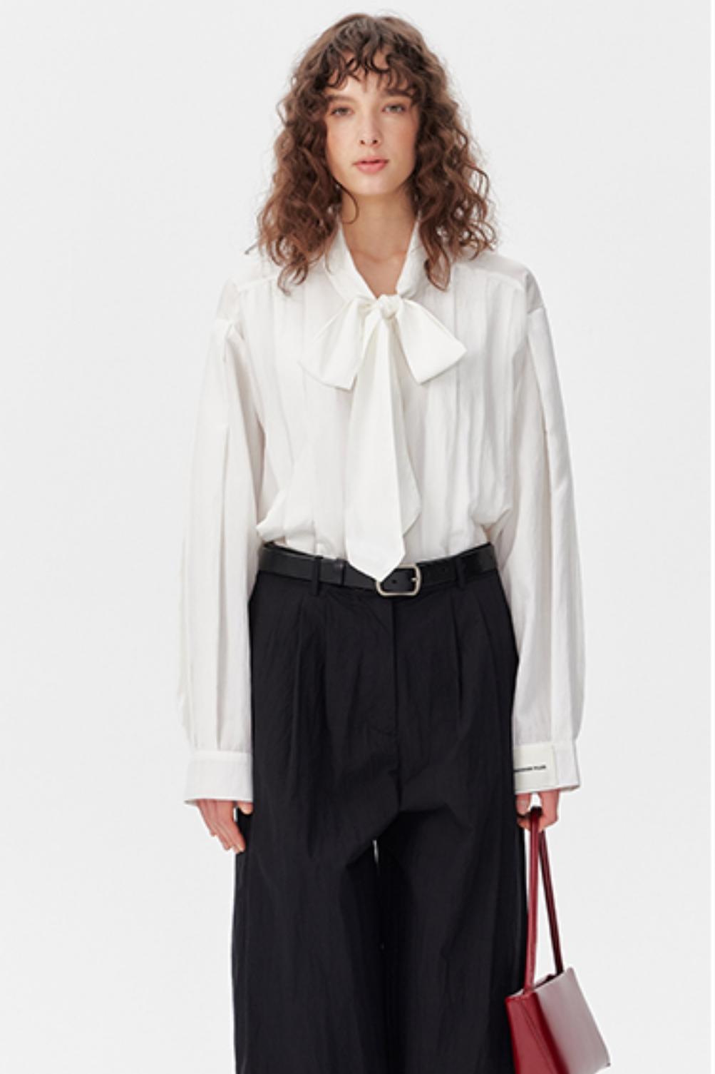 Pleated Bow Tie Shirt
