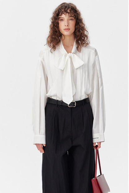 Pleated Bow Tie Shirt