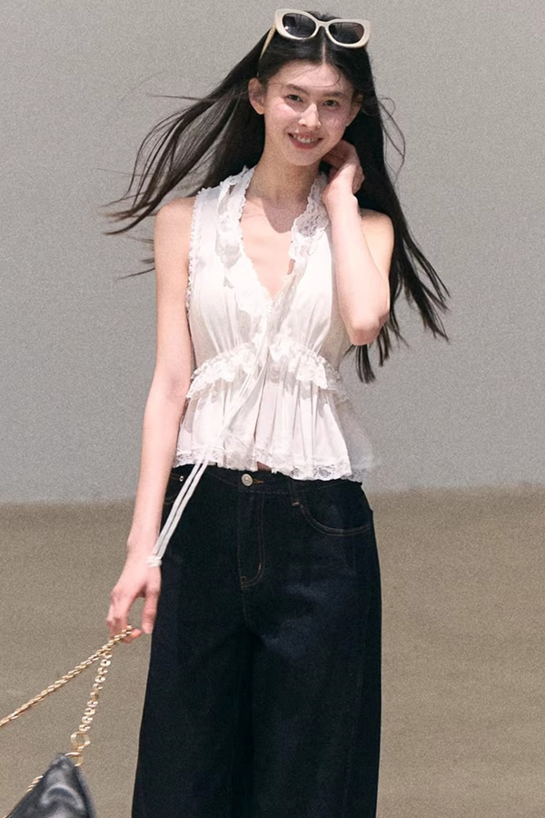 Custom-Dyed Lace Silk Top