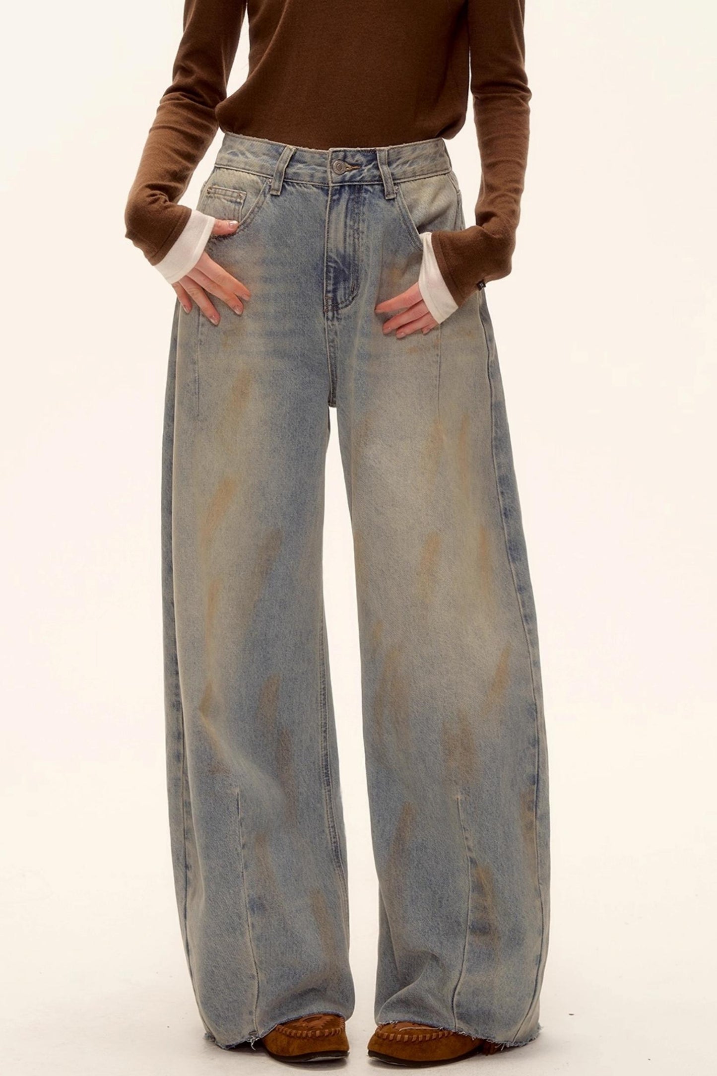 Vintage Washed Distressed Denim Pants