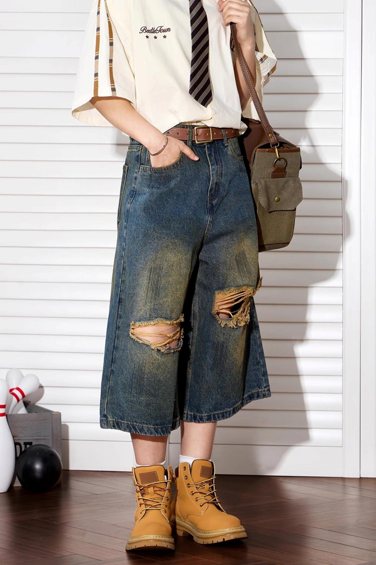 Vintage Wash Wide-Leg Shorts