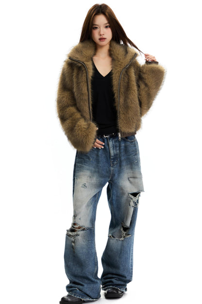 Fashionable Faux Fur Short Coat