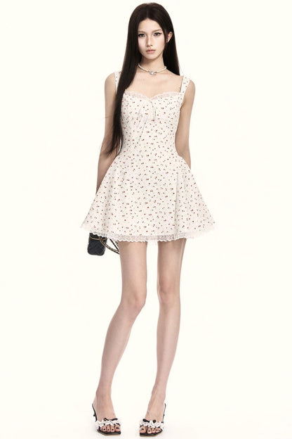 French Floral Square Neck Dress