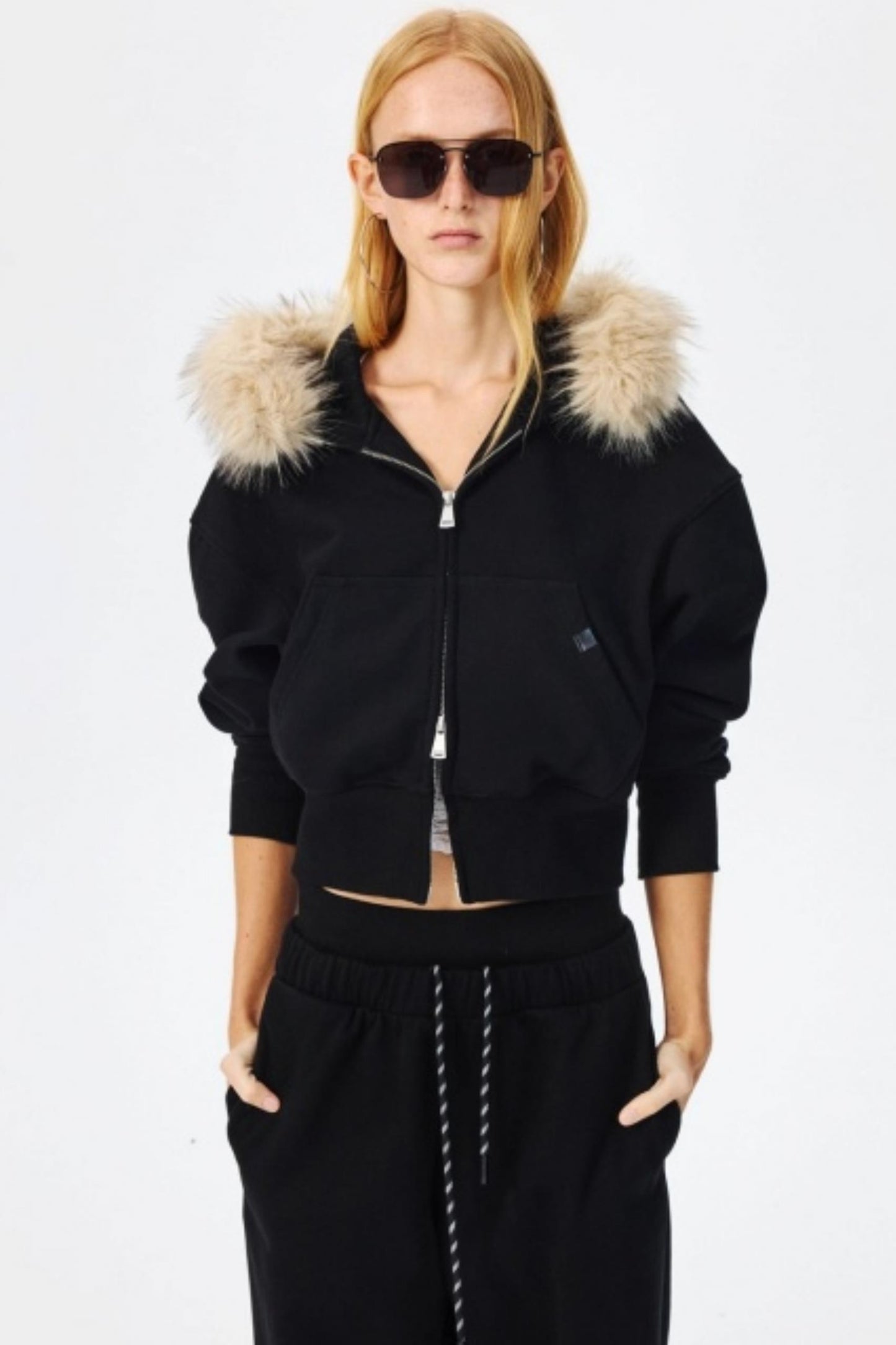 Fur Collar Hooded Sweatshirt Set-Up
