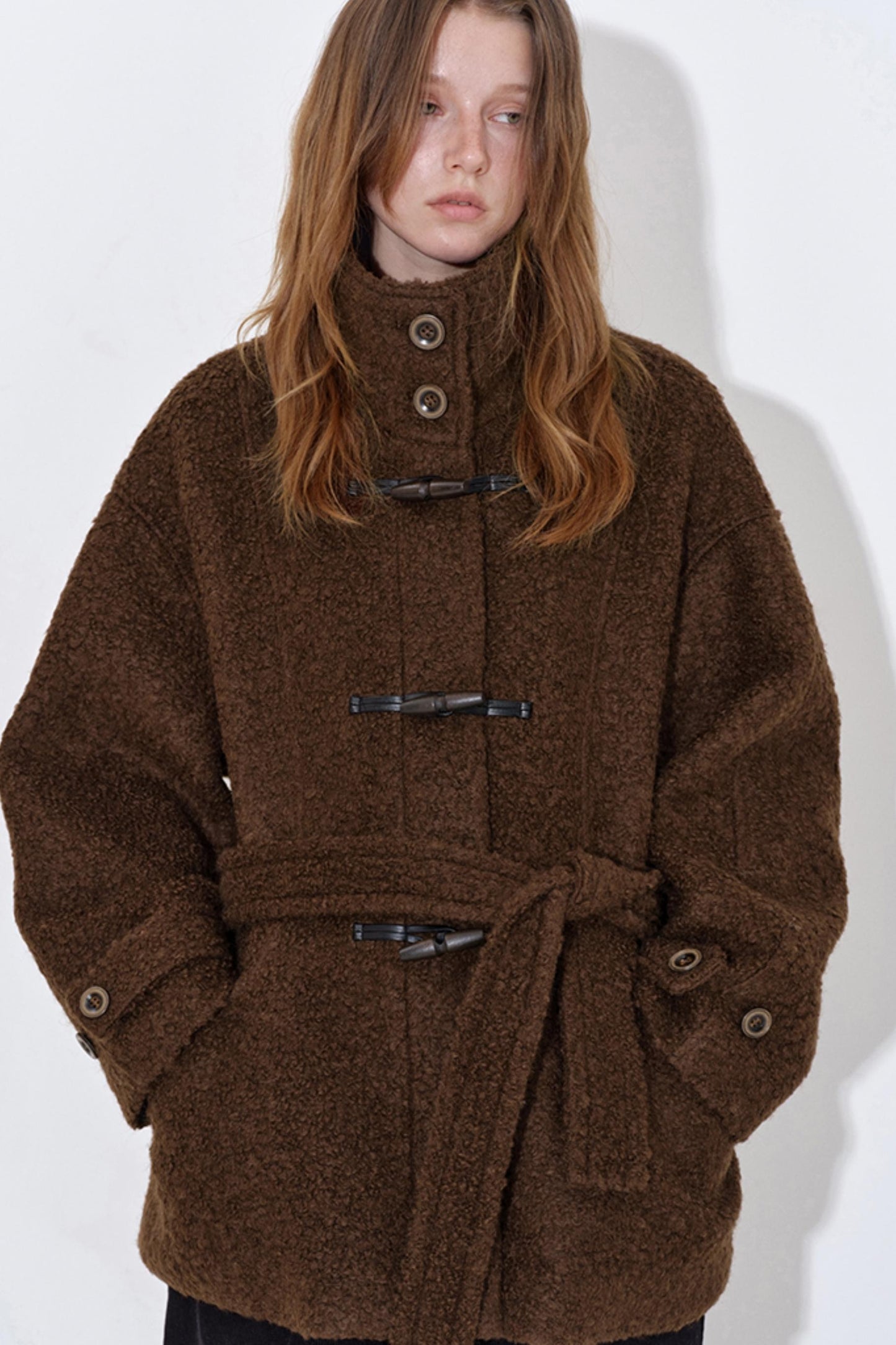 Wool Blend Leather Trim Coat