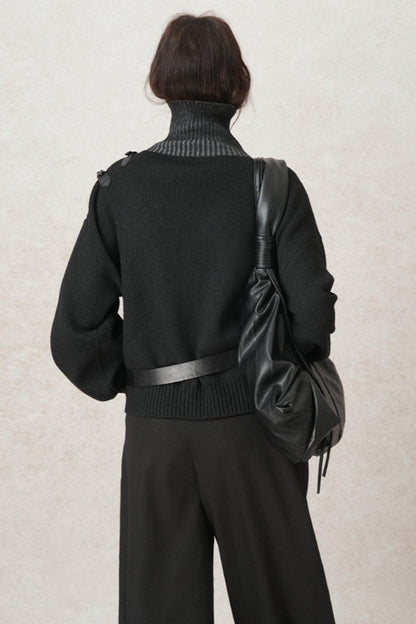 Hand-Woven Leather Loop Sweater