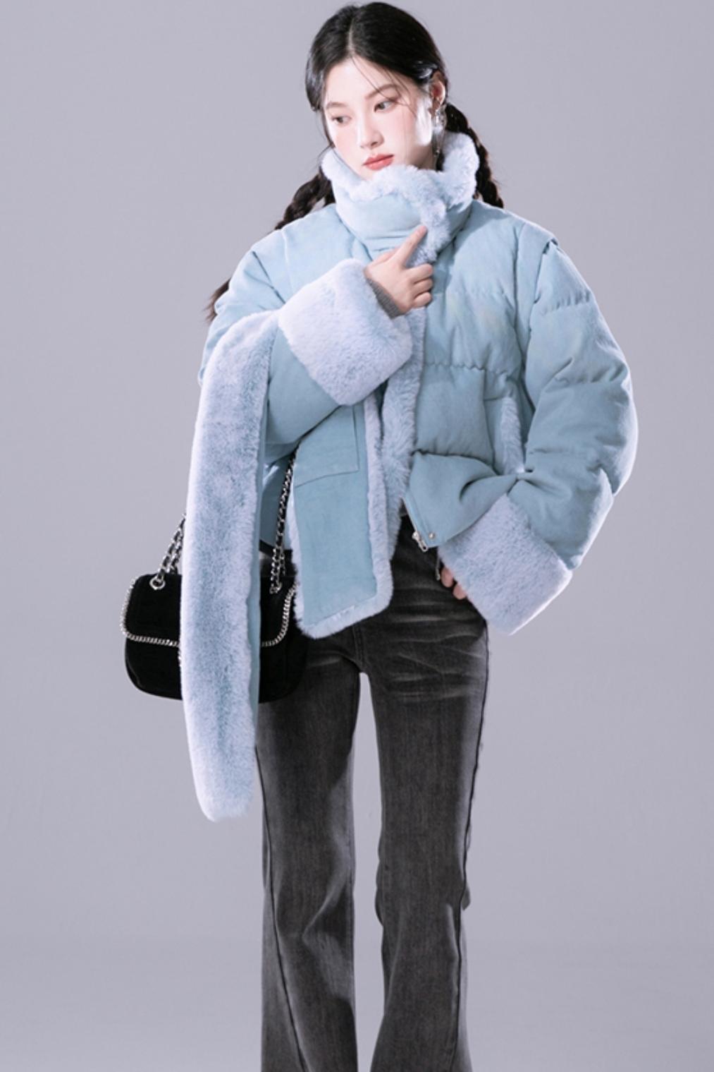 COTRE mist blue velvet detachable slivered waistcoat new national standard 90 white duck down jacket